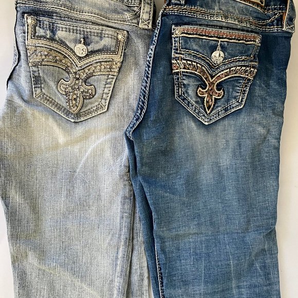 Rock Revivial 2 Pairs Ladies Jeans Size 29/8 Easy Crop & Skinny Blue - Picture 1 of 6